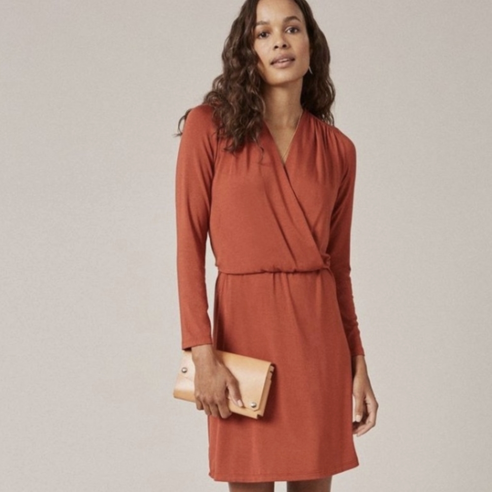 Amour Vert Orange Sheath Dress Long Sleeve Tie Front